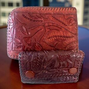 Hand Tooled Leather Vintage Western Mens Bifold/Key Wallet Set